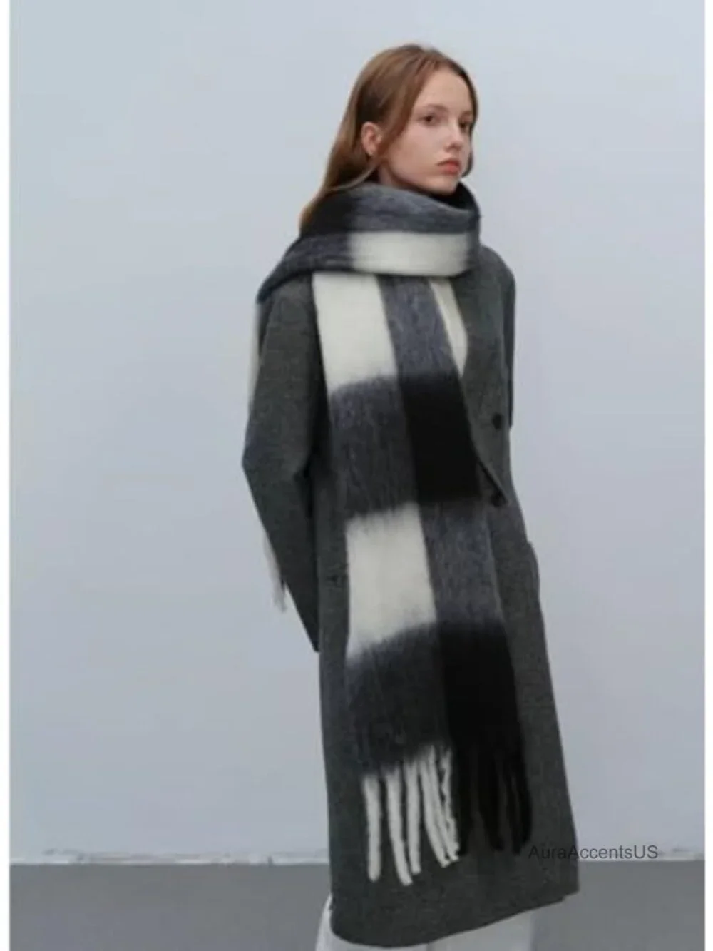 Chunky Plaid Scarf Oversized Tassel Wrap Shawl Thick Warm Winter